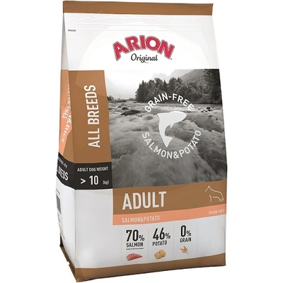 ARION Original Adult All Breeds Grain Free Salmon & Potato - Пълноценна суха храна за израснали кучета над 1 година със сьомга и картофи, 12 кг