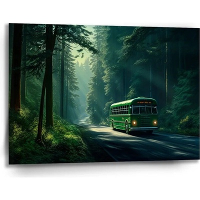 Sablio Obraz Zelený autobus v lese - 90x60 cm