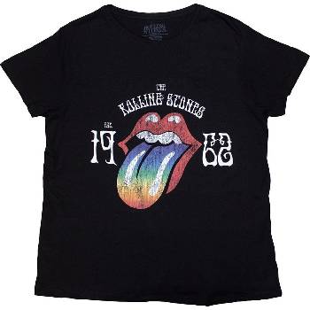 The Rolling Stones Sixty Rainbow Tongue '62 (Puff Print) Black S Дамски Риза (RSTS170LB01)