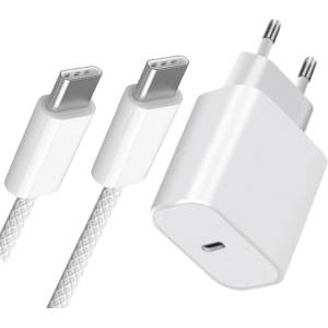 Planet Tech Комплект зарядно устройство, съвместимо с Apple iPhone 15/15 Pro/15 Pro Max, 16/16 Pro/16 Pro Max, 20W Fast Charger, USB-C - USB-C кабел (20WiPhone15)