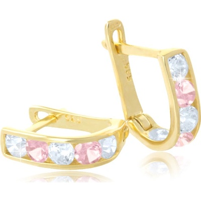 Gemmax Jewelry zlaté dětské půlkruhy s čirými a růžovými kameny GLEYR1813