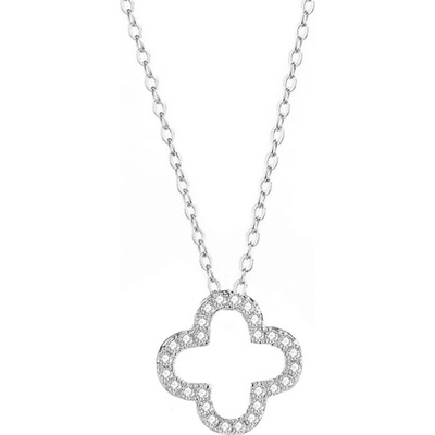 Grace Silver Jewellery Stříbrný náhrdelník se zirkony ve tvaru čtyřlístku NH-N000034B/166 Stříbrná