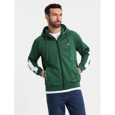 Ombre Unzipped men's hooded sweatshirt with piping dark green zelená
