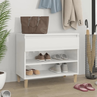 vidaXL Шкаф за обувки, бял гланц, 70x36x60 см, инженерно дърво (819758)