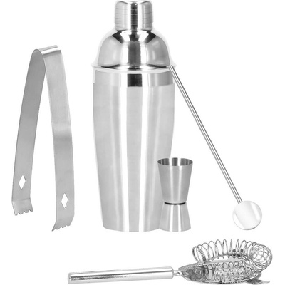 Springos Barmanská súprava na nápoje - 5 prvkov - shaker 750 ml - so stojanom - strieborná