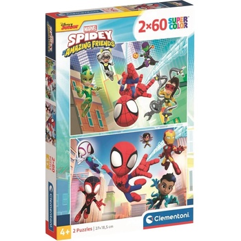 Clementoni Детски пъзел Clementoni от 2 x 60 части - Спайди и невероятните му приятели (21625)