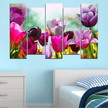 Vivid Home Картини пана Vivid Home от 5 части, Цветя, Канава, 110x65 см, 3-та Форма №0143
