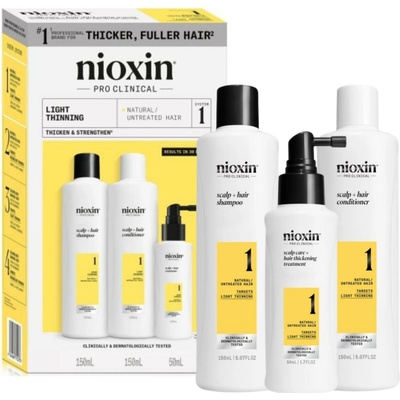 Nioxin System 1 Nioxin System 1 šampón proti vypadávaniu vlasov 150 ml + Nioxin System 1 kondicionér proti rednutiu vlasov 150 ml + Nioxin System 1 Scalp + Hair Thickening Treatment sérum pro hustotu