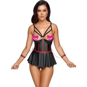 Cottelli Collection Bondage Longline Bra & Crotchless Thong Matte Look Set 2221330 Black 85B/L