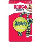 KONG air squeaker tennis ball with rope medium - играчка за куче от гума, тенис топка, с въже и пищялка - САЩ - ast21e