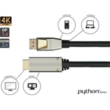 Python Nylong DisplayPort 1.4 a HDMI 2.0. Black 1m