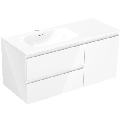 Mexen Orio шкаф за баня 100 см с мивка Vela лява, 2S, 1D, бял гланц - 91A13-10047-3-BBFFF00-W23L00 (91A13-10047-3-BBFFF00-W23L00)