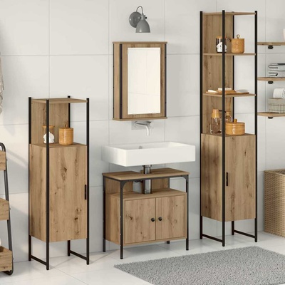 vidaXL Комплект мебели за баня 4 бр. Дъб 33 x 33 x 185, 5 см (3334426)