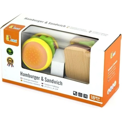 Viga Toys Игрален комплект Viga - Хамбургер и сандвич (50810)