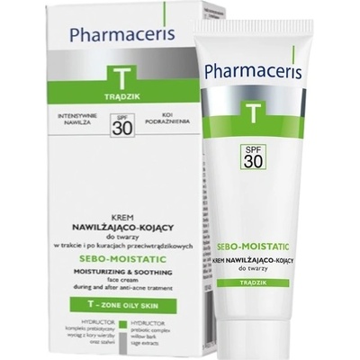 Pharmaceris T-Zone Oily Skin Sebo-Moistatic hydratační a zklidňující krém pro pleť vysušenou a podrážděnou léčbou akné SPF 30 50 ml