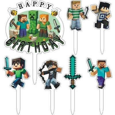 Zápich na tortu „Happy Birthday“ Minecraft, 7 ks - Cakesicq