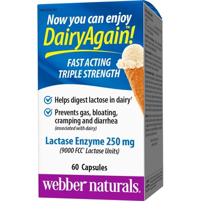 Webber Naturals Lactase Enzyme При лактозна непоносимост, 250 mg, 60 капсули, Webber Naturals (3209 WN)