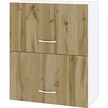 ИРИМ Горен шкаф с две хоризонтални врати Сити БДД-11 бяло гладко / дъб дакота 60 см