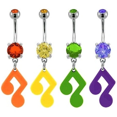 Šperky eshop piercing do pupíku hudební nota se zirkonem v různých barvách E11.7 oranžová O
