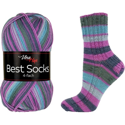 Vlna-Hep Best Socks 4-fach 7349 fialová-šedá-modrá