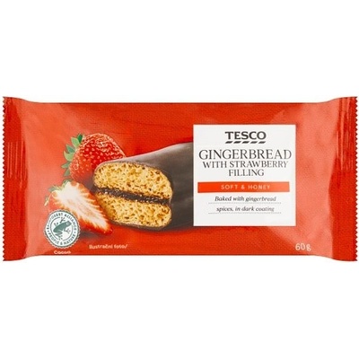 Tesco Medový perník s náplňou s jahodami v tmavej poleve 60 g