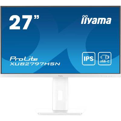 Монитор IIYAMA XUB2797HSN-W2, 27" (68.58 cm) IPS панел, 100Hz, Full HD, 1ms, 80 000 000: 1, 300 cd/m2, DisplayPort, HDMI, USB, USB-C, LAN (XUB2797HSN-W2)