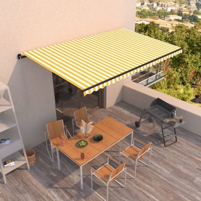 Greatstore Ručně zatahovací markýza 500 x 300 cm žlutobílá