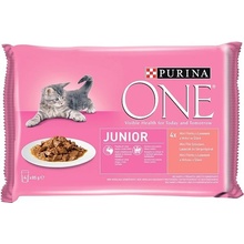 PURINA ONE JUNIOR mini filetky s lososom a mrkvou v šťave 4 x 85 g