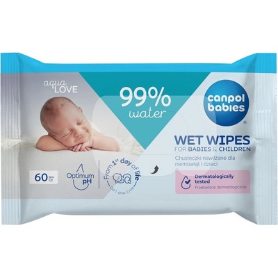 Canpol Мокри кърпички с 99% вода Canpol - За бебета и деца, 60 броя (14/200C)