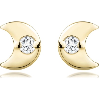 Šperky eshop puzetové náušnice ze žlutého zlata hladký měsíc s briliantem uprostřed S3BT508.51
