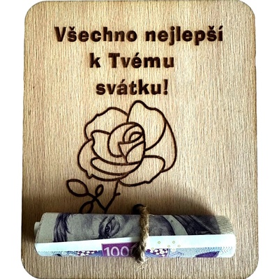 Dřevěná dárková karta na peníze k svátku