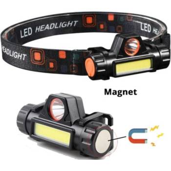 Headlight >s USB dobíjením a magnetem - 1x CREE LED + COB Headlamp