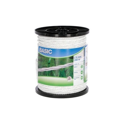 Ohradníkové lano BASIC 200 m, 6 mm, biele, nehrdzavejúca oceľ 6 x 0,20 mm