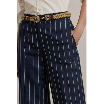 Lauren Ralph Lauren Панталон с лен Lauren Ralph Lauren в тъмносиньо с широка каройка, с висока талия 200978536 (200978536)