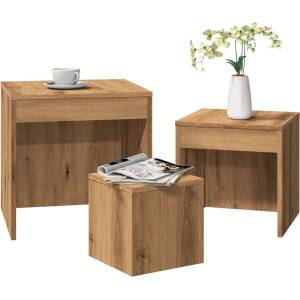vidaXL Стифиращи маси, 3 бр, дъб артизан, инженерно дърво (856687)