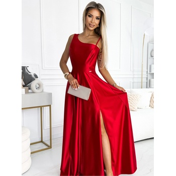 Numoco Елегантна дълга сатенена рокля с едно рамо - червена Numoco numoco | Cherven | ЖЕНИ | S