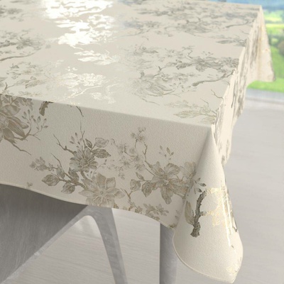 Biante Sametový čtvercový ubrus Isabela Flower IBL-022 Zlaté květy na smetanovém 80x80 cm