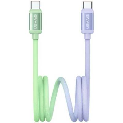 Usams US-SJ757 dvoubarevný opletený nabíjecí a datový USB-C na USB-C 1,2m zelenofialový
