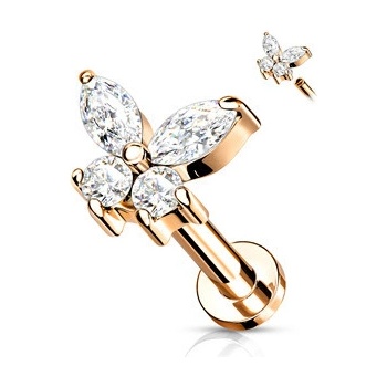 Šperky4U Zlacená labreta helix tragus piercing motýlek LB0023RDC-1206