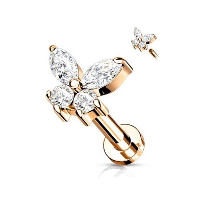 Šperky4U Zlacená labreta helix tragus piercing motýlek LB0023RDC-1206