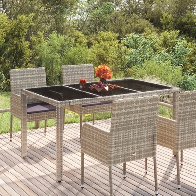 vidaXL Градинска маса със стъклен плот сива 150x90x75 см полиратан (319900)