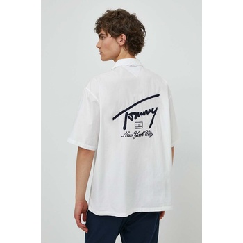 Tommy Hilfiger Памучна риза Tommy Jeans мъжка в бяло със свободна кройка DM0DM19139 (DM0DM19139)