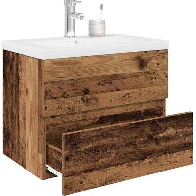 vidaXL шкаф за мивка с вграден басейн и смесител Старо дърво (3328931)