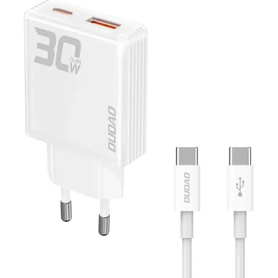 Dudao Зарядно с кабел Dudao A30EUT, 30W , USB-A / USB-C, GaN, USB-C / USB-C, бяло (A30EUT)