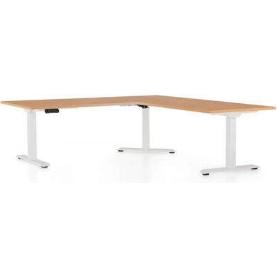 Rauman Výškovo nastaviteľný stôl OfficeTech Angle, 180 + 120 cm biela podnož buk