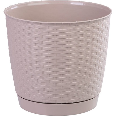 Prosperplast RATOLLA ROUND Květináč s miskou 19x16,5 cm ratan krémový