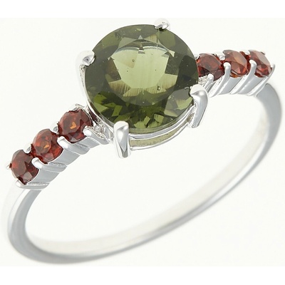 My Moldavite Stříbrný prsten s vltavínem a granáty 434G