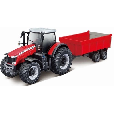 Bburago 10cm Farm Traktor na setrvačník s vlečkou na dřevo Massey Ferguson 8740S