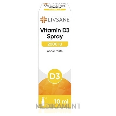 Livsane Vitamín D3, 2000 IU sprej s príchuťou jablka 10 ml
