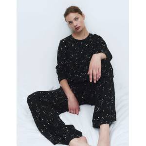 Marks & Spencer Пижамна сет от чист памук с печат Marks & Spencer черна Marks & Spencer | Cheren | ЖЕНИ | S - zoot - 54,74 лв